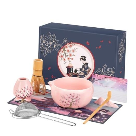 Matcha Whisk Set, Cherry-Blossom Matcha Making Kit Includes Ceramic Pink