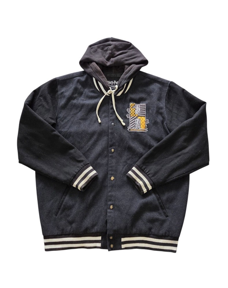 Harry Potter Hufflepuff Varsity Hooded Wool Jacket Men’s Size XL Snap Button