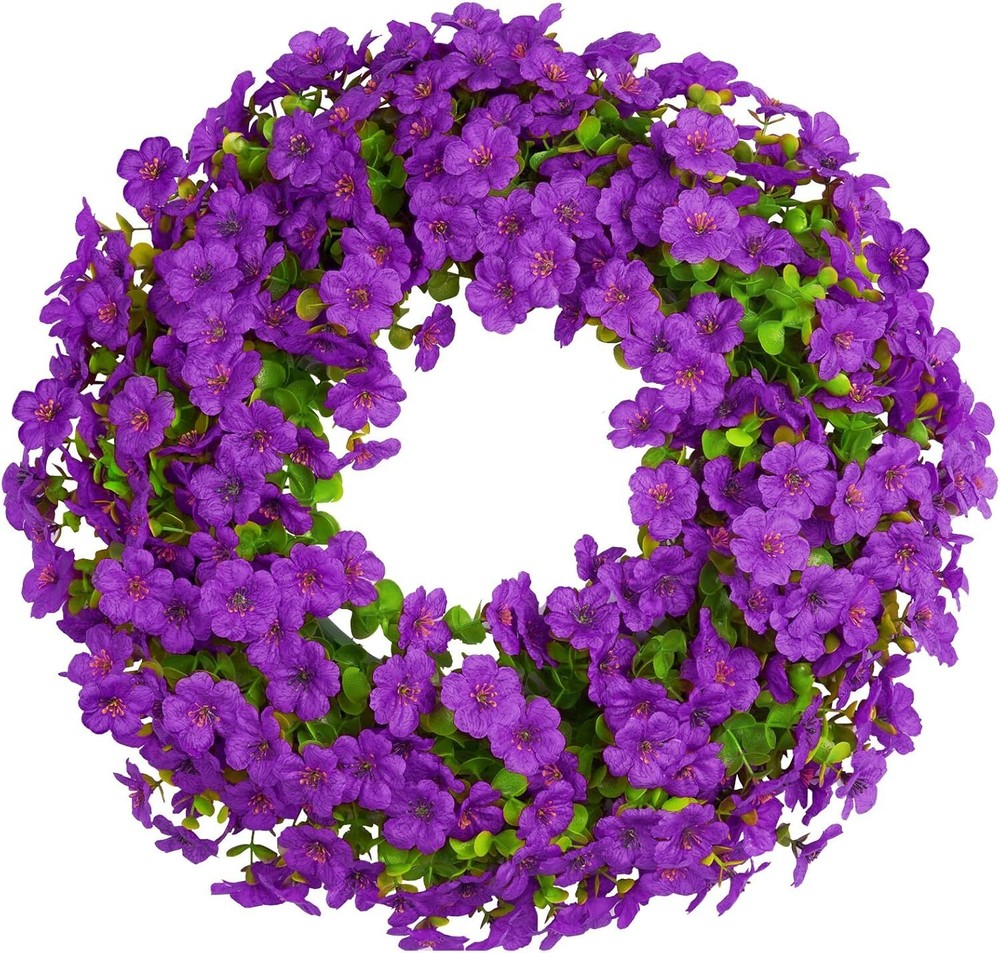 20-Inch Violet Silk Spring Summer Floral Wreath for Front Door
