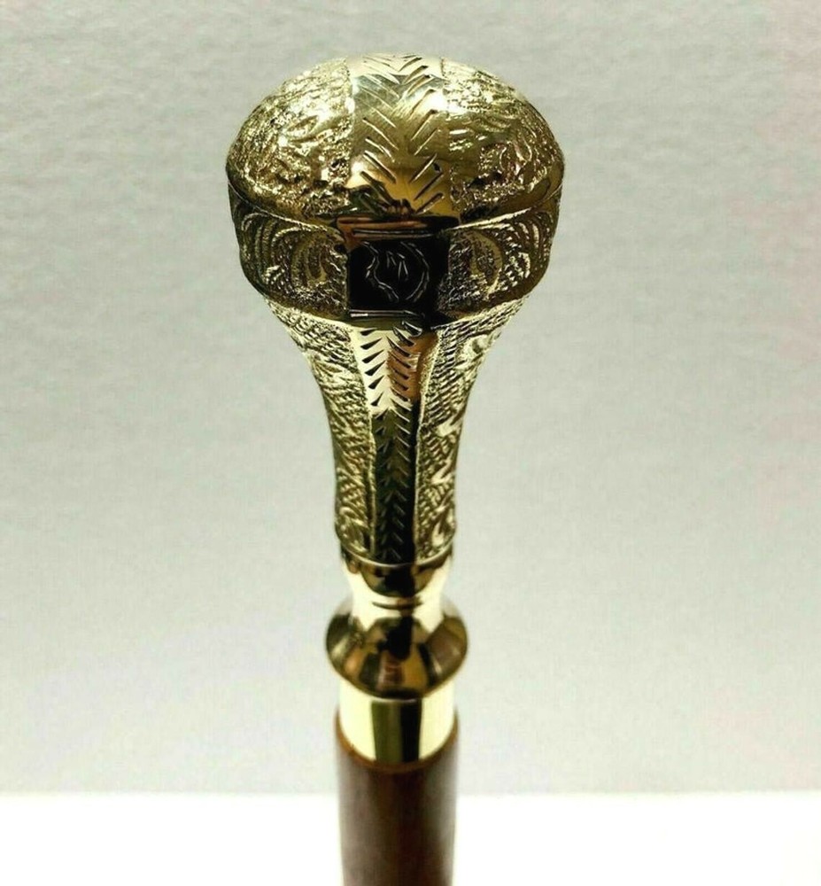 Vintage Antique Walking Cane Wooden Walking Stick Silver Brass Handle Knob Gift
