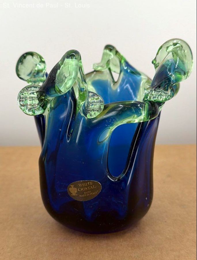 White Cristal Murano Art Glass Free Form Splash Vase Made in Italy 5