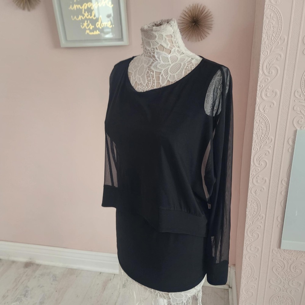 Flawless unique Joseph Ribkoff black blouse 3/4 sleeve 10