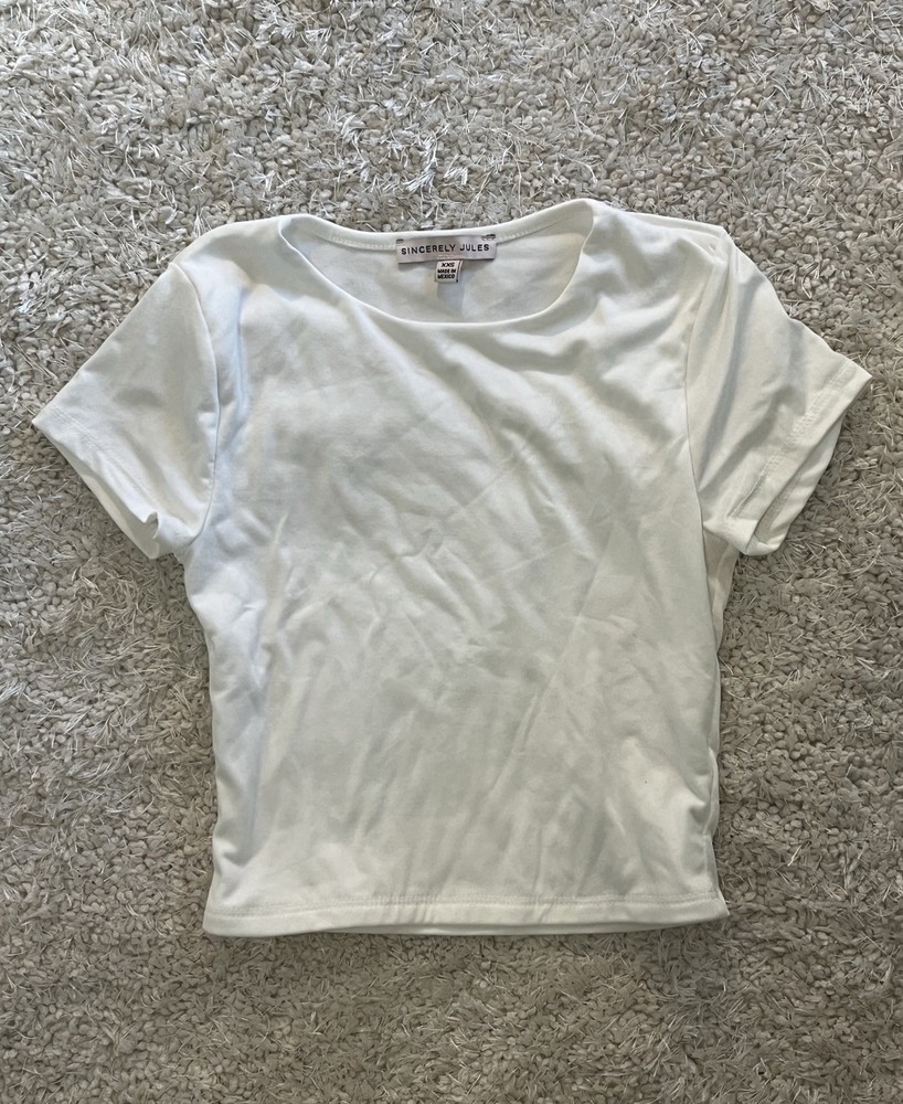 sincerely jules XXS White Cap Sleeve Crop Top Baby Tee Women’s T Shirt