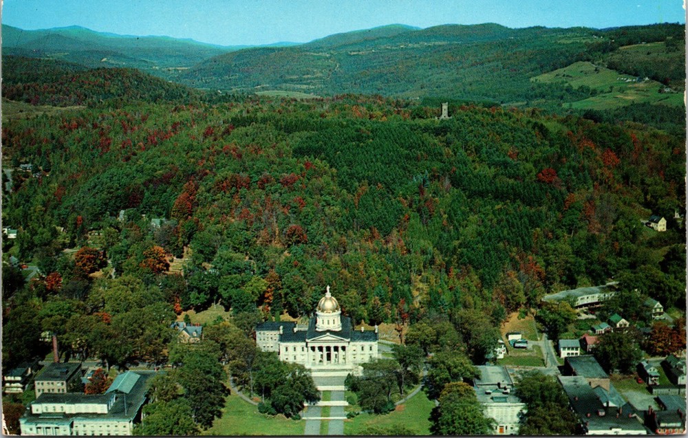 Aerial View of State Capitol Building Montpelier Vermont Vintage Postcard