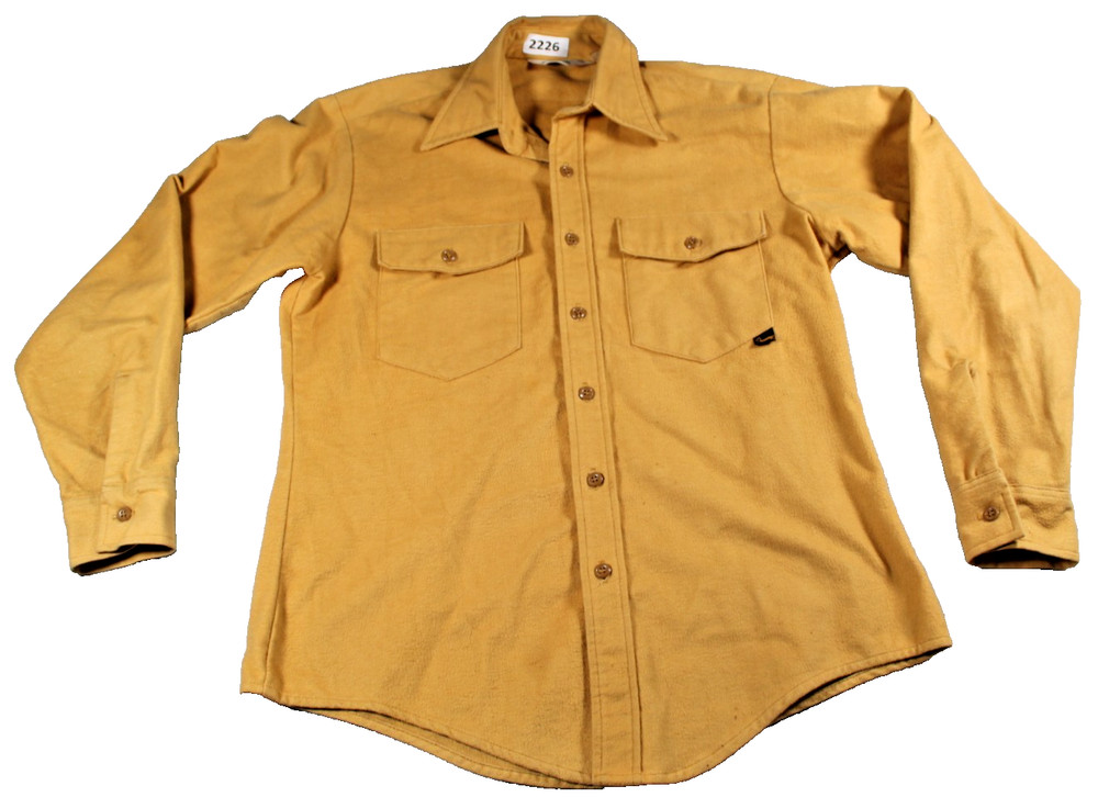 Vintage Duxbak Chamois Mens Long Sleeve Button Up Dark Khaki Tan Shirt Size L
