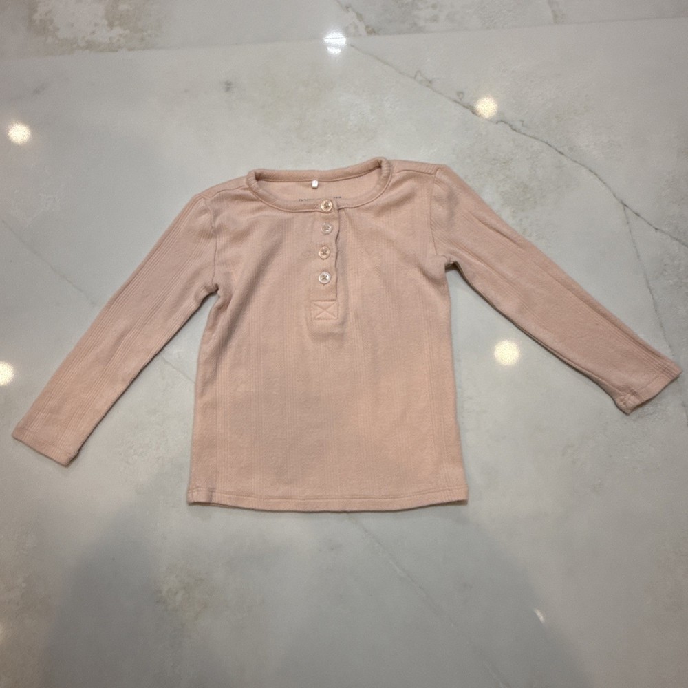 Posh Peanut Toddler Girls Ribbed Henley Top Pink Long Sleeve Size 2T