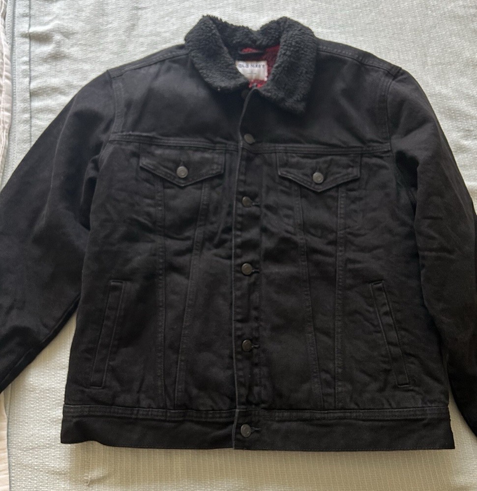 Men’s Old Navy Black Sherpa Jean Jacket L Brand New