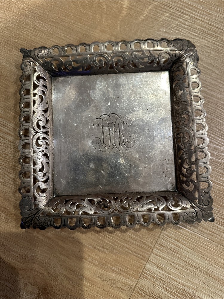 tiffany co sterling silver monogrammed tray 177g