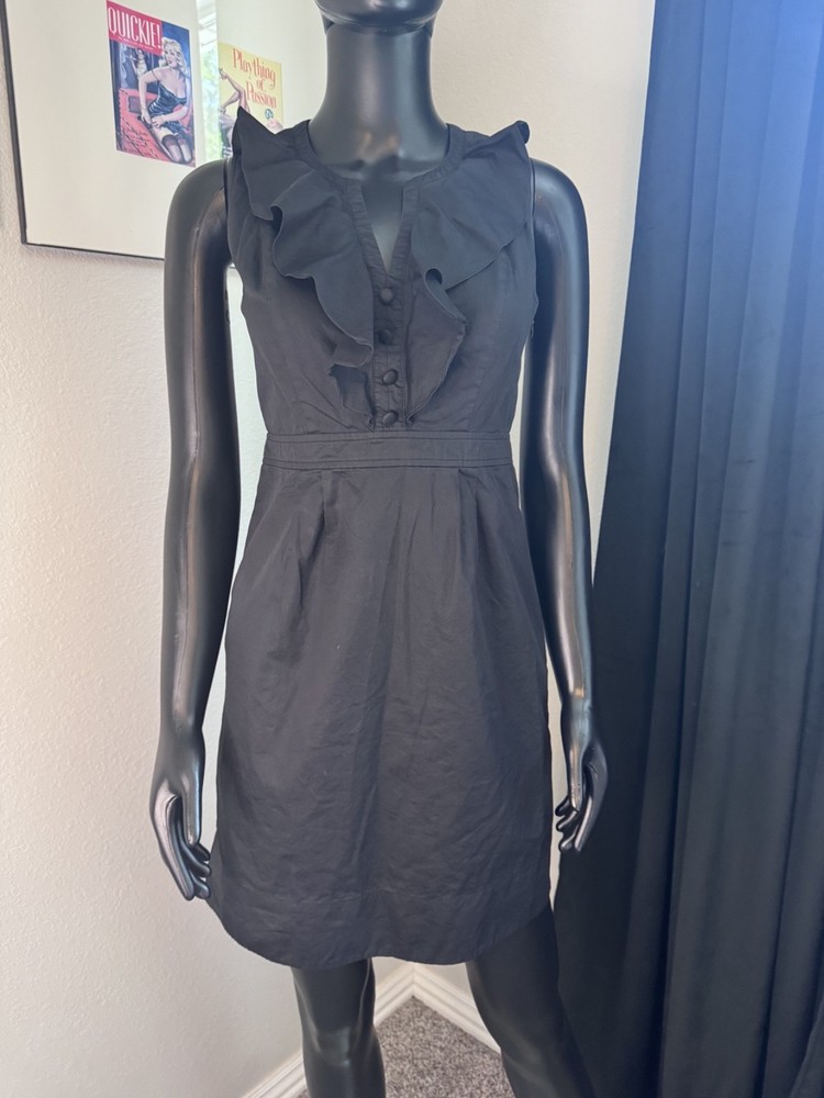 Loft Petite Women's Black Dress V-Neck Ruffle Sleeveless Size 2P