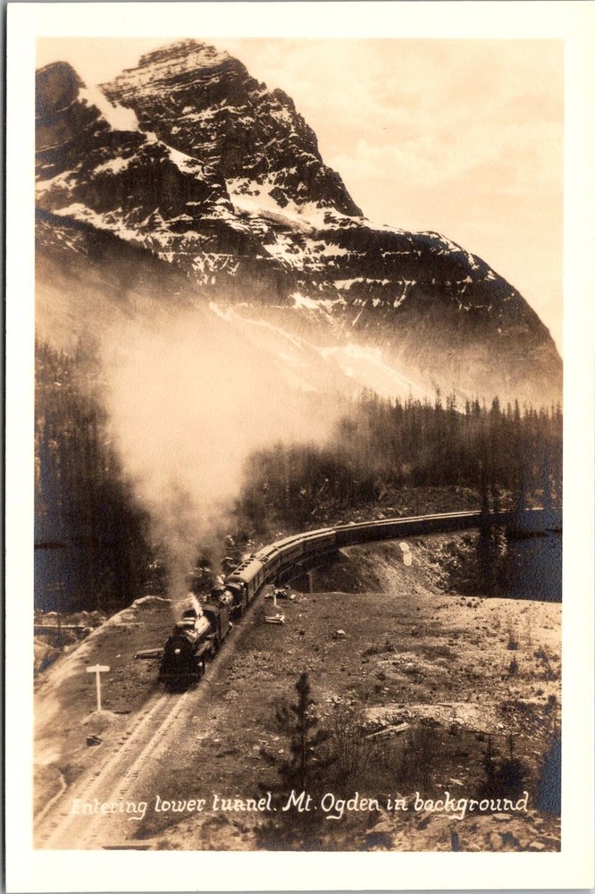 RPPC Entering Lower Tunnel, Mt Ogden in Background BC Vintage Postcard D67