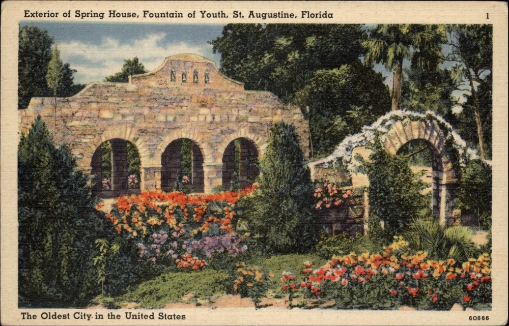 St Augustine Florida ~ Spring House ~ Fountain of Youth ~ linen postcard sku757