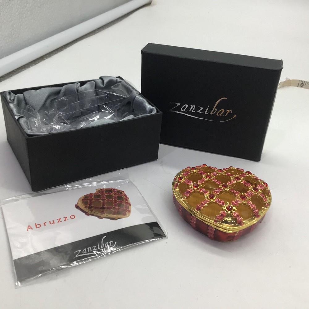 Zanzibar Red Heart Rhinestone Enameled Trinket Box Abruzzo with Gift Box-image