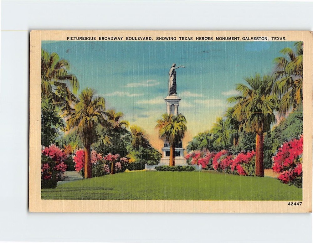 Postcard Picturesque Broadway Boulevard Galveston Texas USA