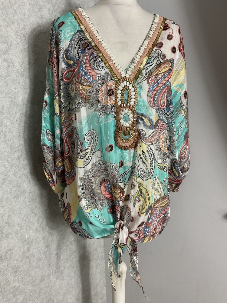 Boho Paisley Kaftan Blouse Size 1 (UK 8-12) Oversized Festival Beach Y2K Top