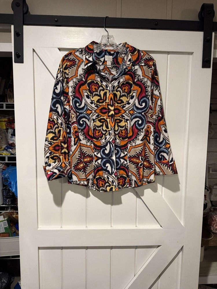 Chico’s Multicolor Patterned Button Down Shirt Size 1
