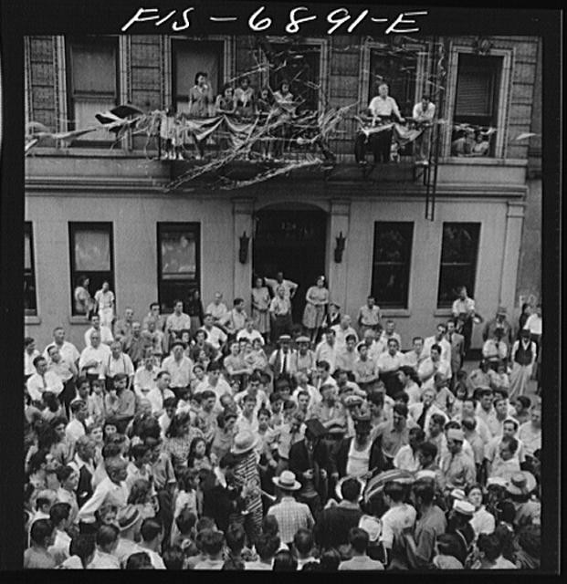 New York NY 1930s Italian Americans Watching Flag Raising in Rain Crowd