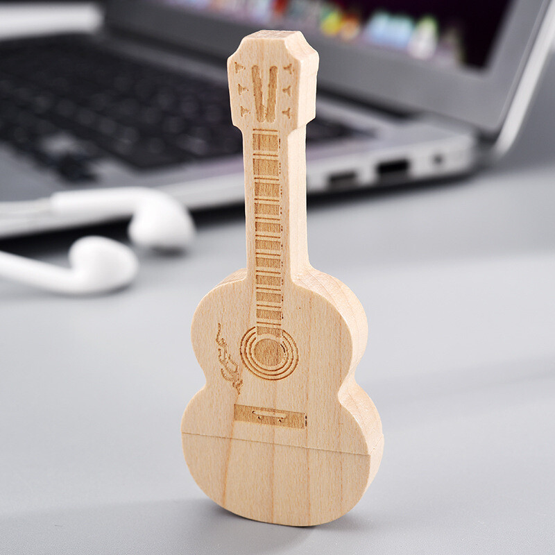 Guitar Shaped USB 2.0 Pendrive Wooden Flash Drive 16GB Memory Stick 2024 NEW