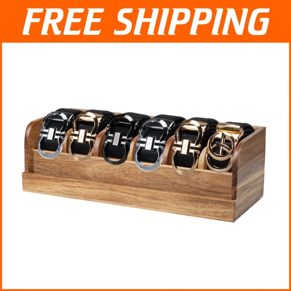 Elegant Acacia Wood Belt Rack for Closet and Drawer Organization-image