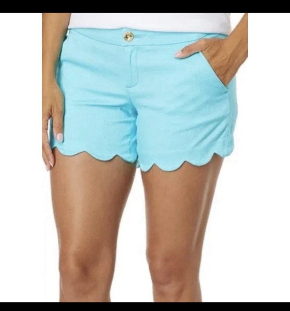Lilly Pulitzer Aqua Scalloped High Waist Shorts Size 12