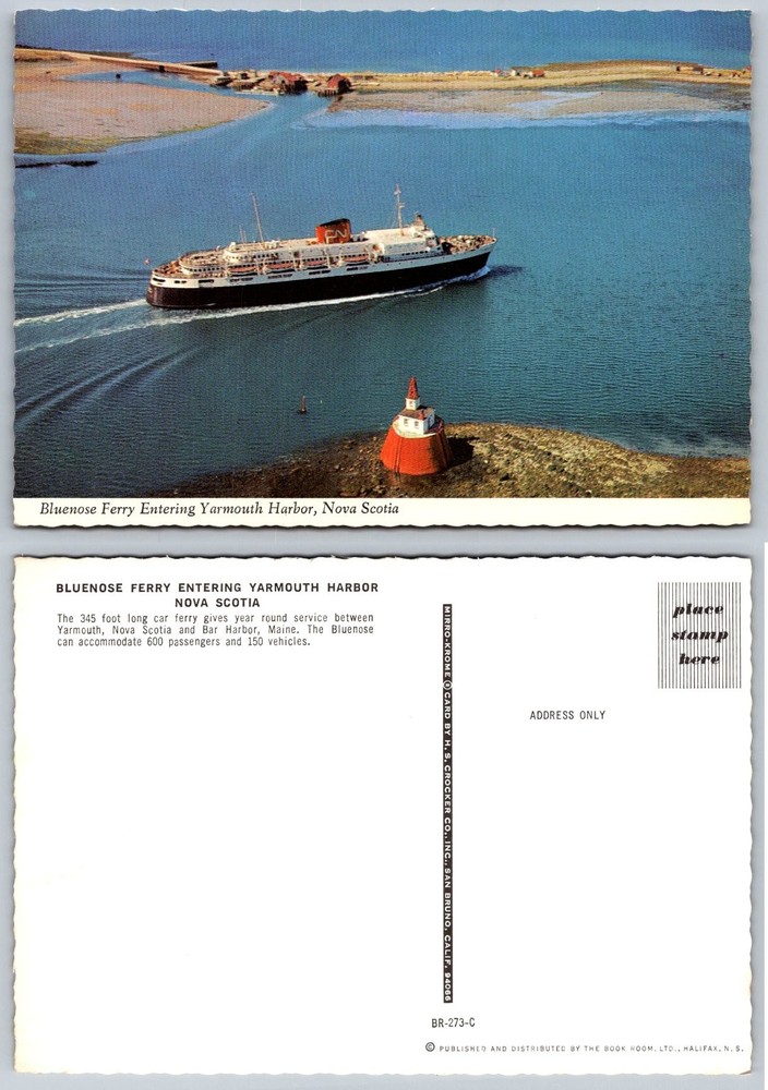 Bluenose Ferry Yarmouth Harbor Nova Scotia Mirro-Krome Car Ferry Postcard