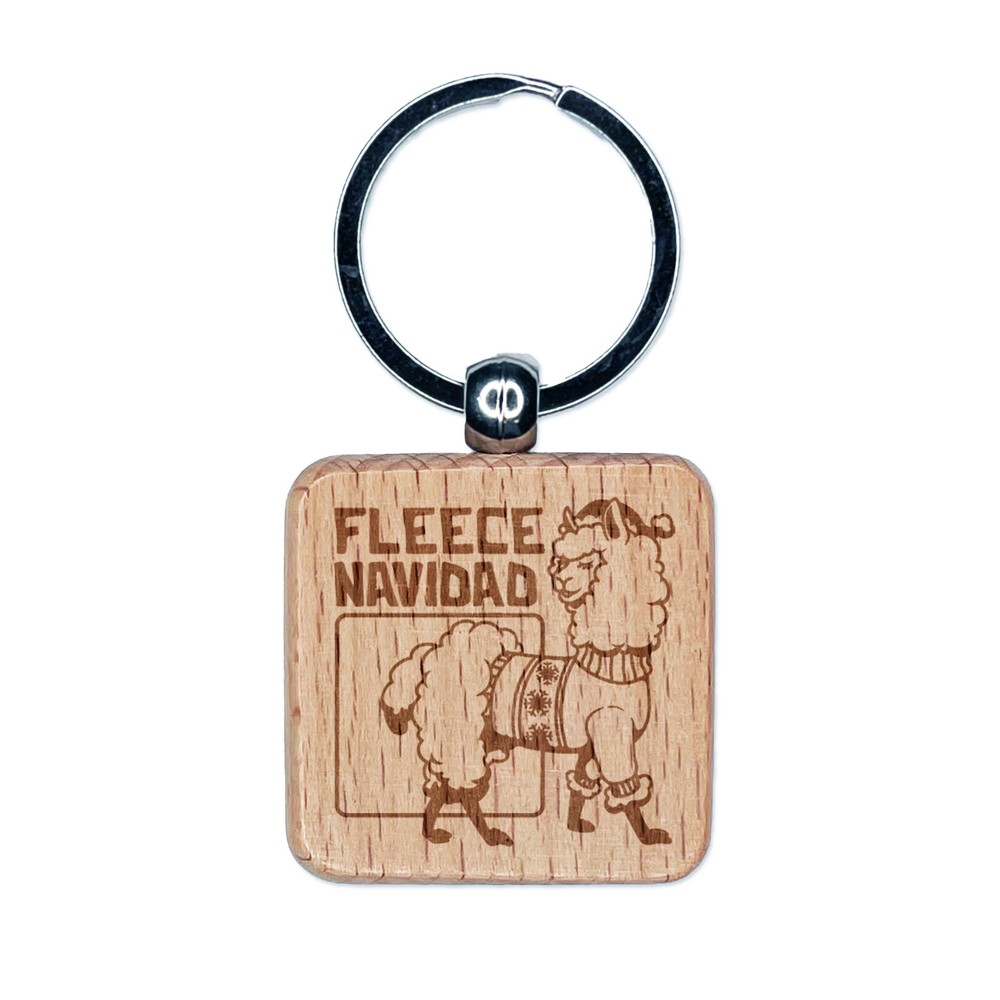 Llavero cuadrado de lana Navidad alpaca grabada madera cuadrada etiqueta dije