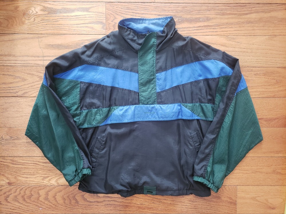 Vintage 90s Windbreaker Jacket Pullover Anorak Large Multicolor 1/4 Zip 80s