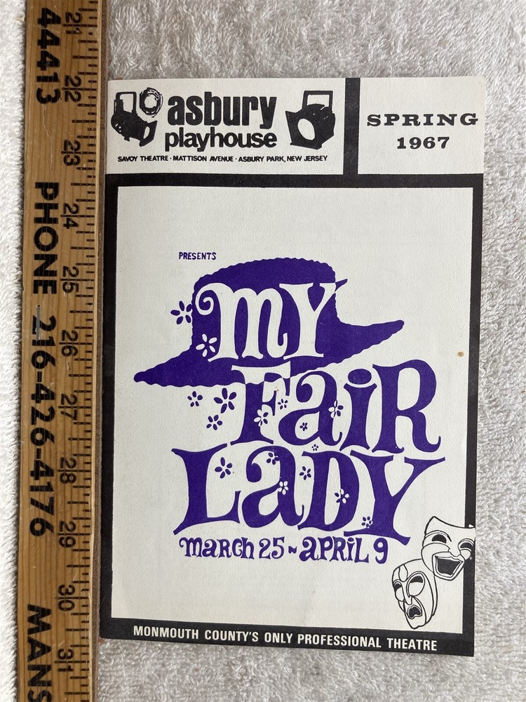 1967 Asbury Playhouse My Fair Lady Playbill Program Asbury Park New Jersey Vtg
