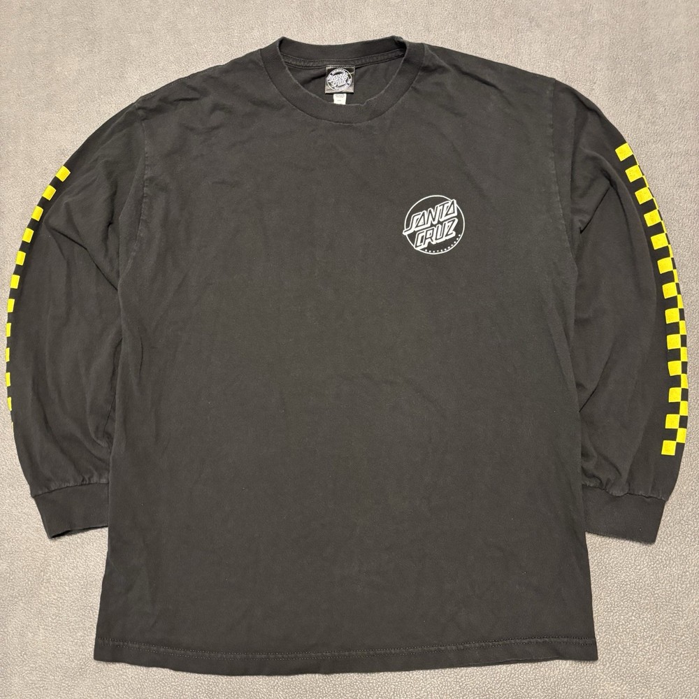 Santa Cruz Long Sleeve T-Shirt Men's Large Graphic Print Black Yellow Checkered