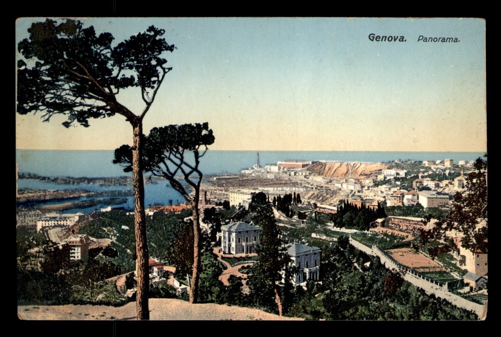 Genova Panorama View Buildings Houses Water Italy Postcard Divided