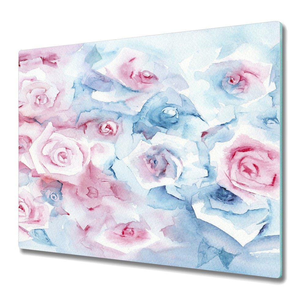 Tempered Glass Kitchen Chopping Cutting Board Delicate Pastel Flowers 60x52