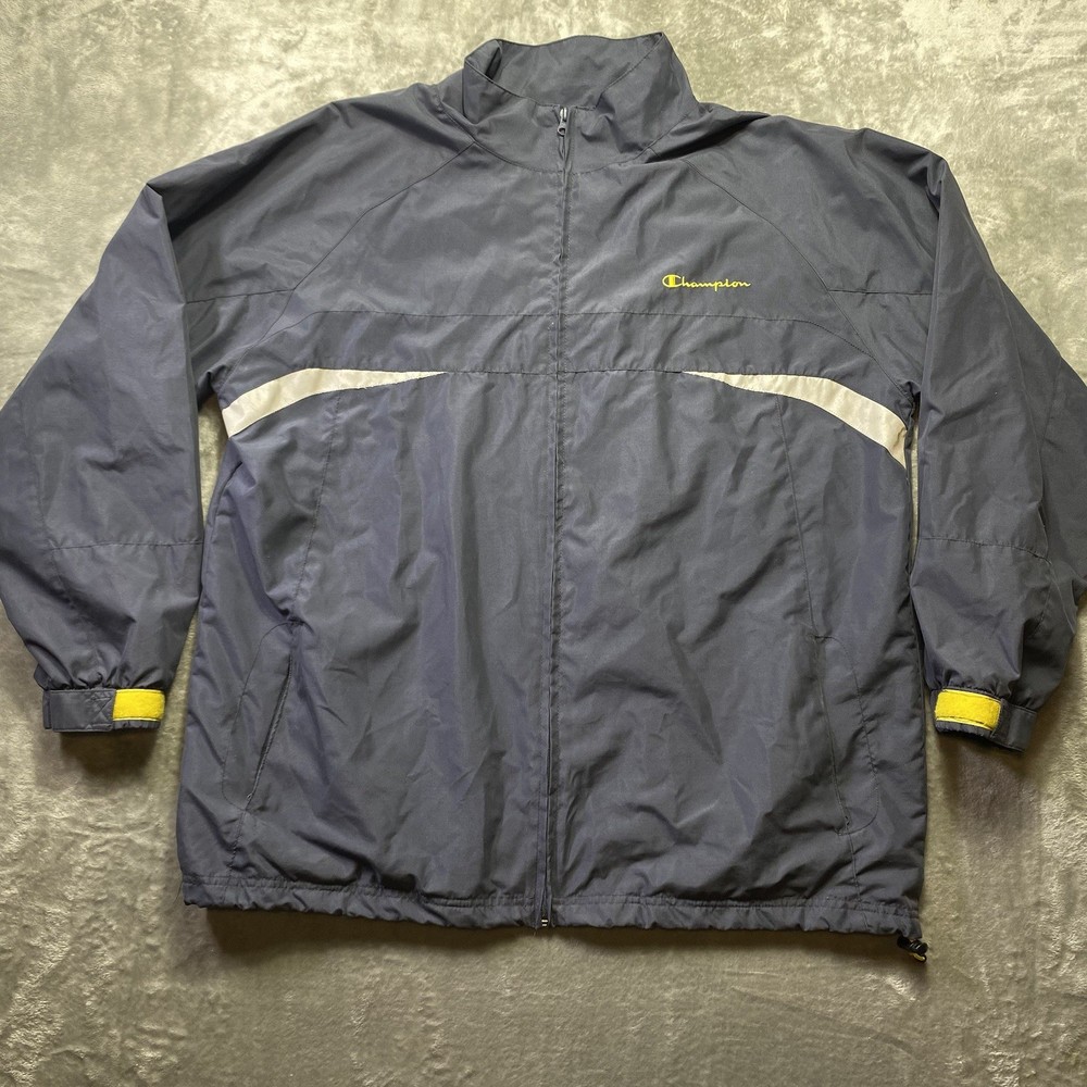 VTG Y2K Champion Navy Blue Zip Up Windbreaker Jacket Men’s Size XL