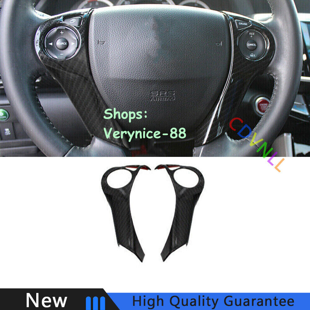 For Honda Accord 9th 2014-2017 Carbon Fiber Steering Wheel Decor Cover Trim 2PCS