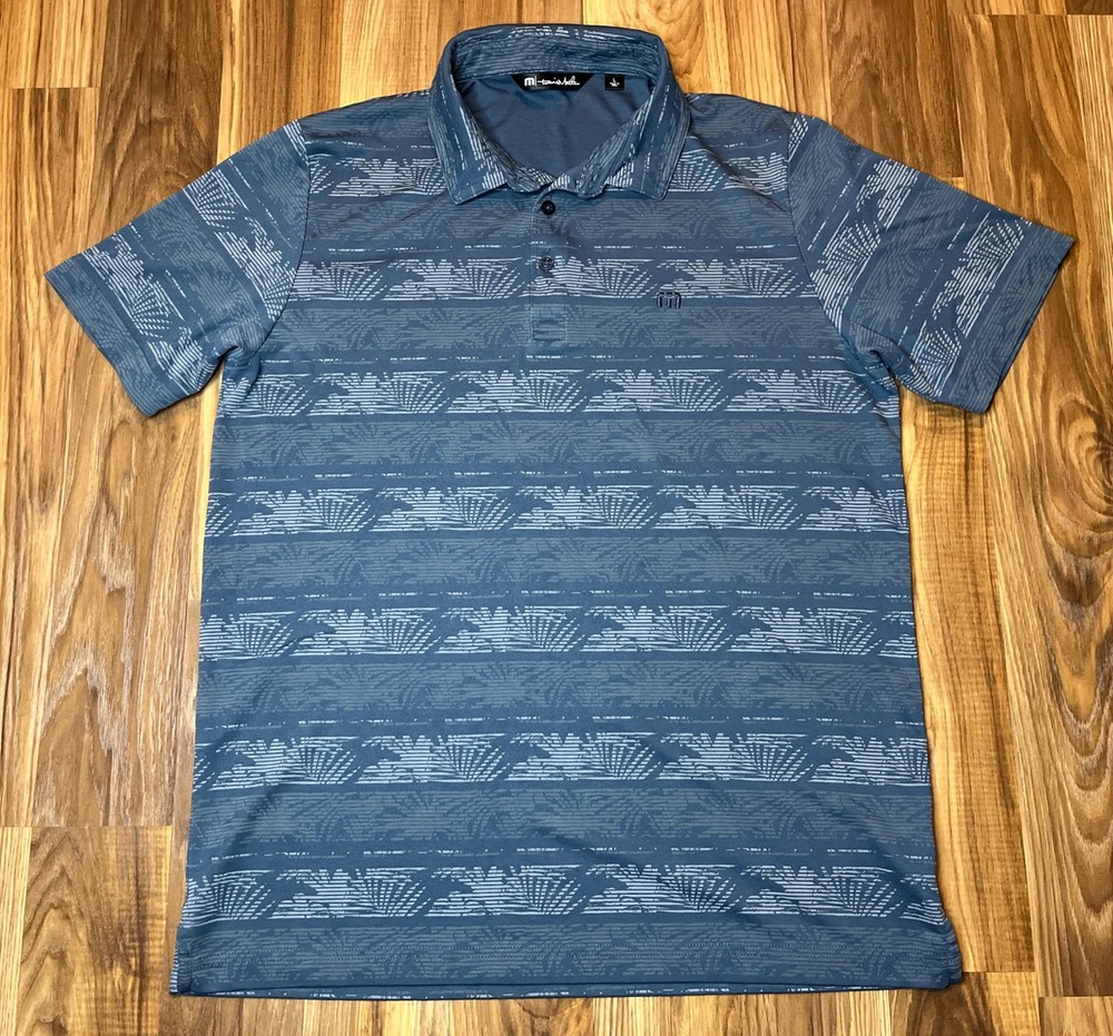 Travis Mathew Polo Shirt Mens Large Blue All Over Floral Print Golf Stretch
