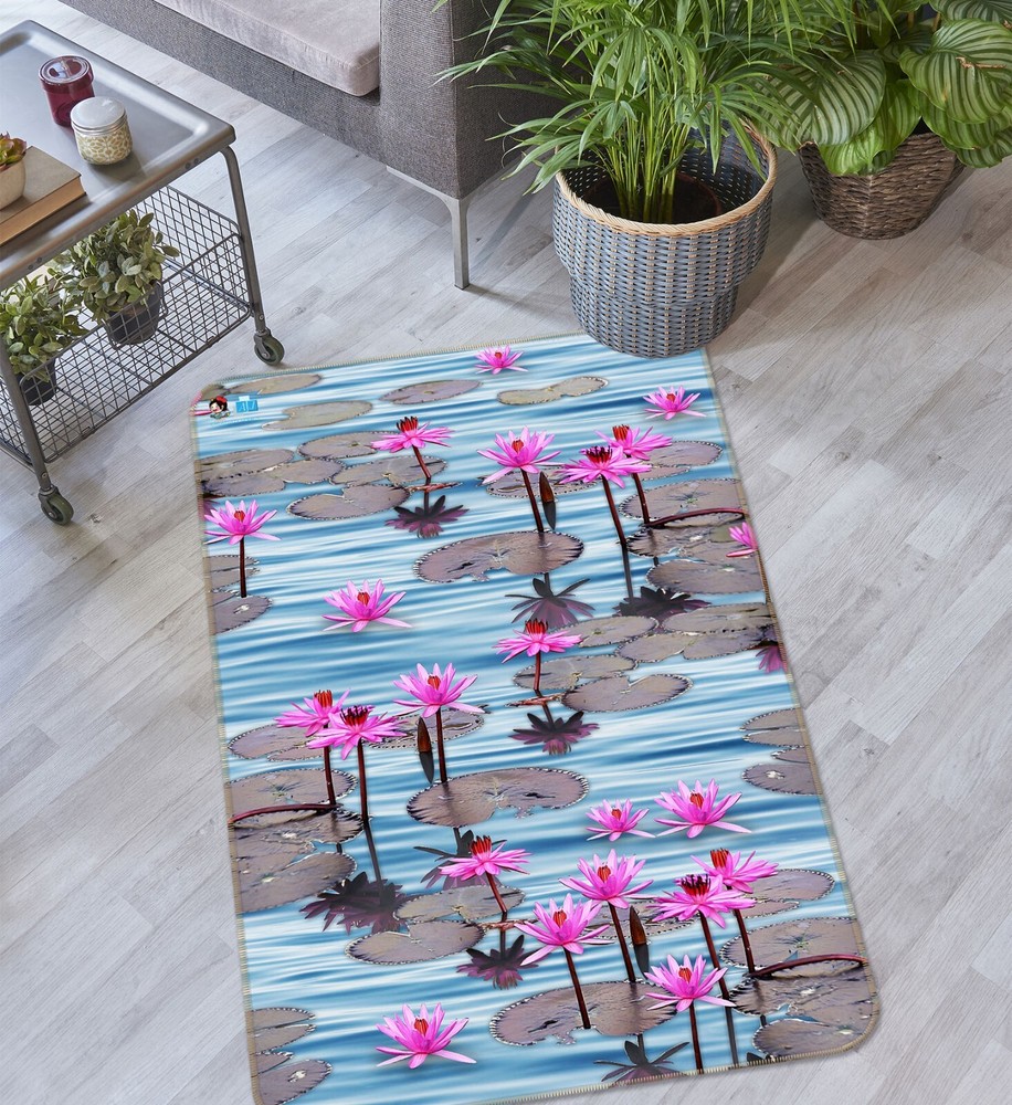 3D Purple Lotus Pond O737 Game Rug Mat Elegant Photo Carpet Mat Eve 2023