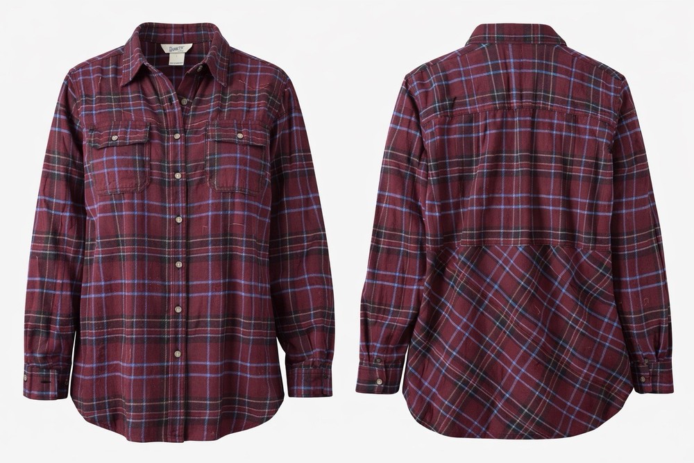 Duluth Trading Co Womens Large Flannel Shirt Plaid Button Up Workwear Red