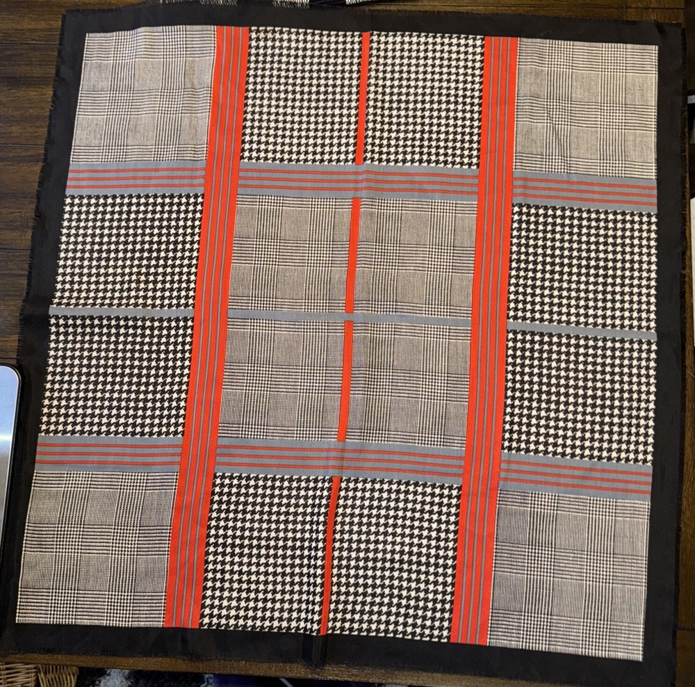 VTG  Scarf Wrap Red, Black, Gray & White Silk 31x31 Square