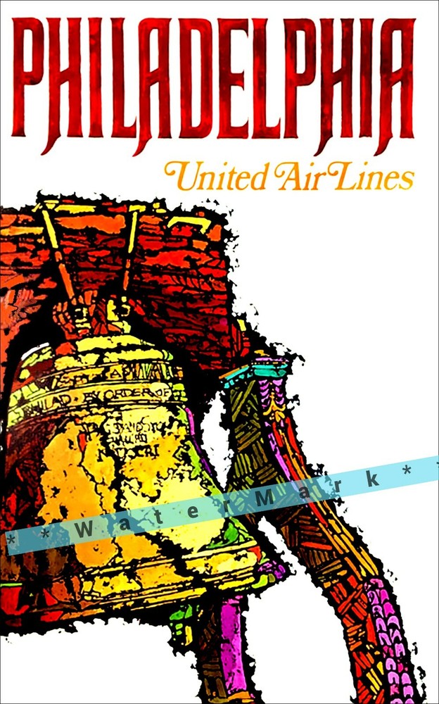 Philadelphia Pennsylvania 1968 Airline Travel Vintage Poster Print Retro Art