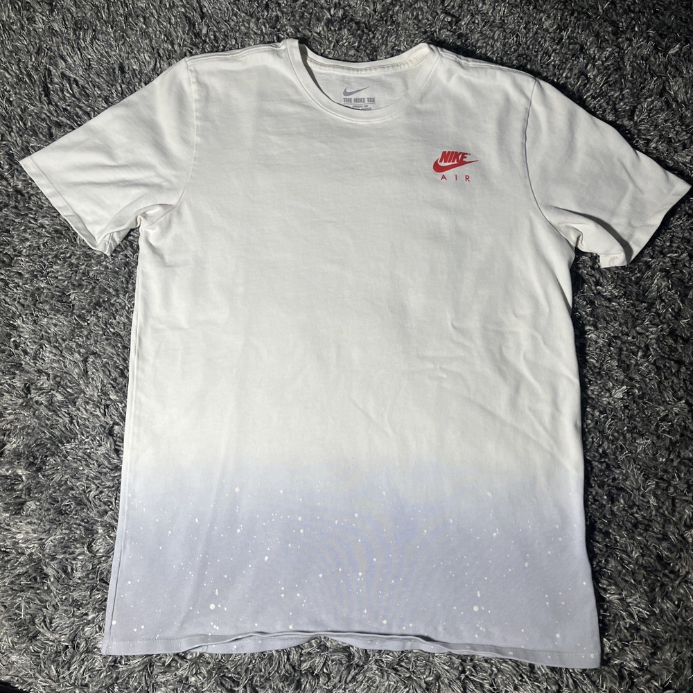 Nike Air Paint Splatter White To Blue Ombré Casual Crew Neck Tee Mens L Red Logo