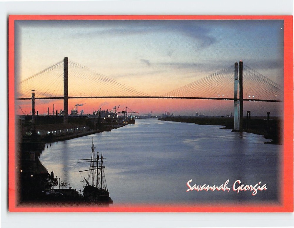 Postcard View of Bridge from River Street Savannah Georgia USA