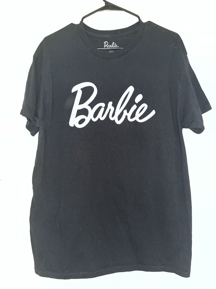 Barbie Black Cotton Pink Logo Women's T-Shirt Crew Neck Size L