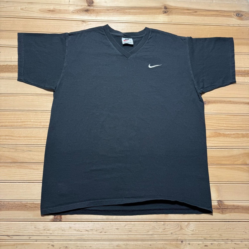 Vintage 90s Nike Sportswear Embroidered Swoosh Logo V-Neck T-Shirt USA - Large