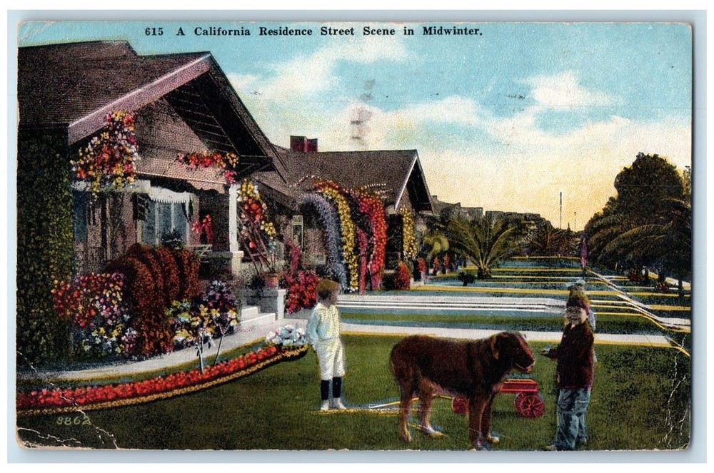 1921 A California Residence Street Scene In Midwinter Los Angeles CA Postcard
