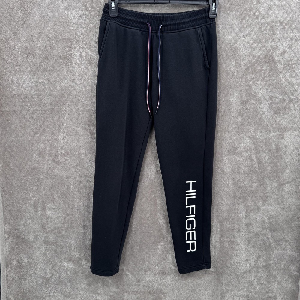 Tommy Hilfiger Pants Mens Small Black Fleece Joggers Sweatpants Logo Stretch