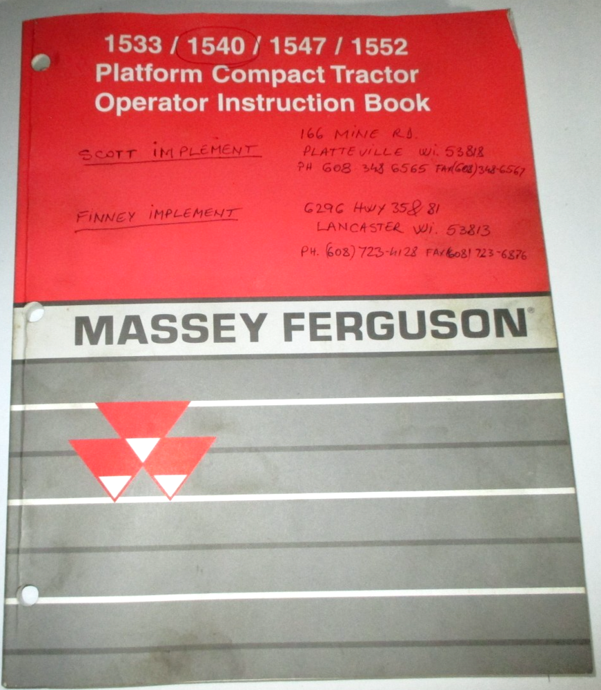 Massey Ferguson 1533 1540 1547 1552 Compact Tractor Operators Instruction Manual