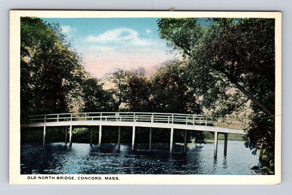 Concord MA-Massachusetts, Old North Bridge, Antique Vintage Souvenir Postcard
