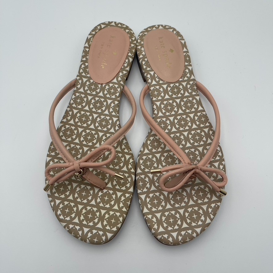 Kate Spade New York Womens Pink Nude Leather Mystic Bow Slide Thong Sandals 9