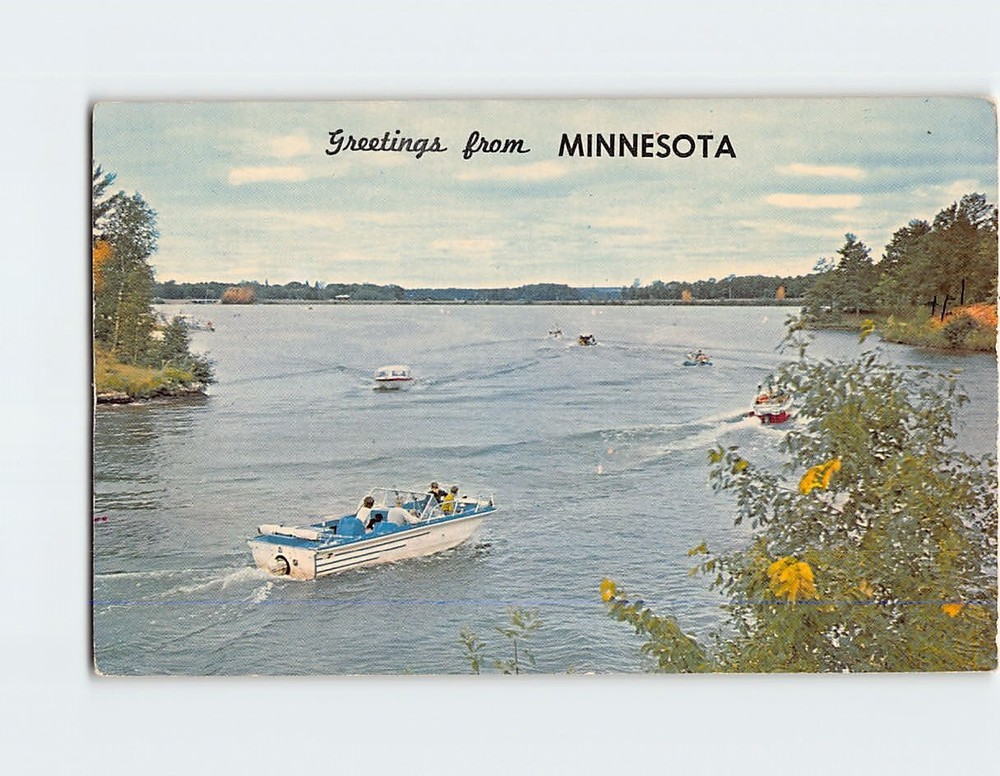 Postcard Boating Scene Greetings from Minnesota USA