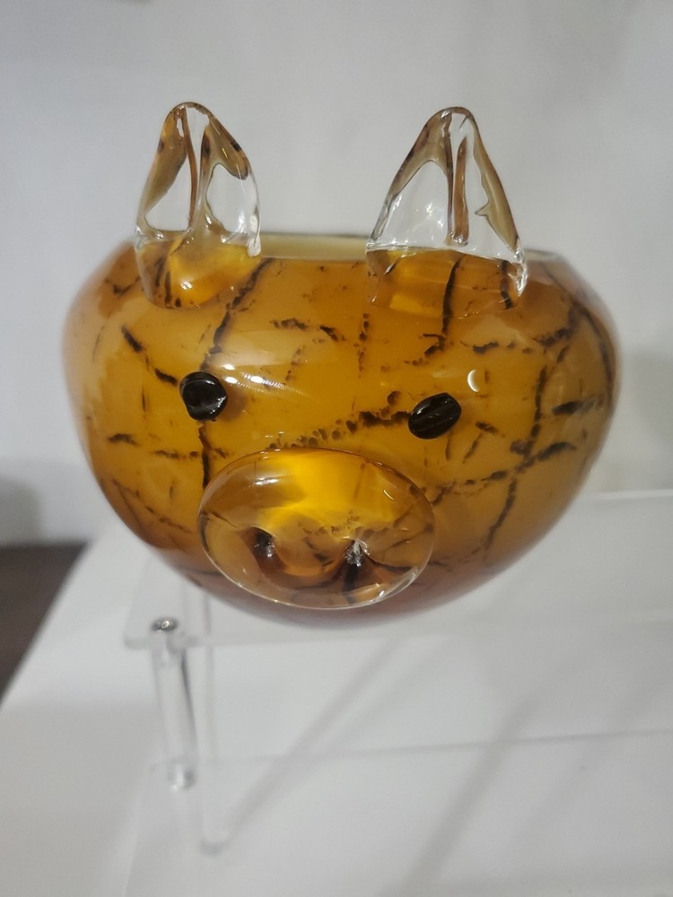 Hand Blown Art Glass Kitsche Pig or Hog Kitchen Bowl Catch All Dish Farmhouse