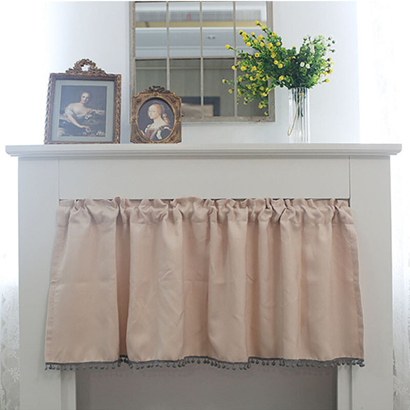 Pompon Rod Pocket Short Curtain for Kitchen Cabinet or Window Decor