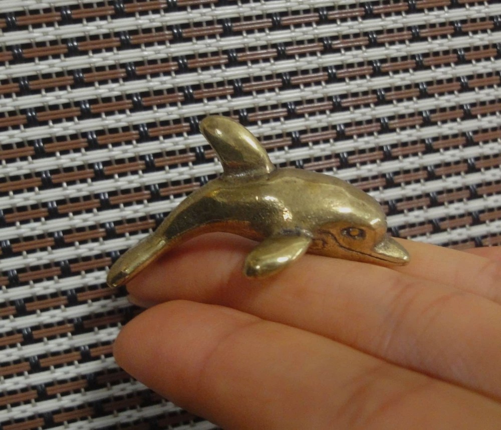 Vintage Style Solid Brass Mini Dolphin Figurine Statue for Garden Decoration